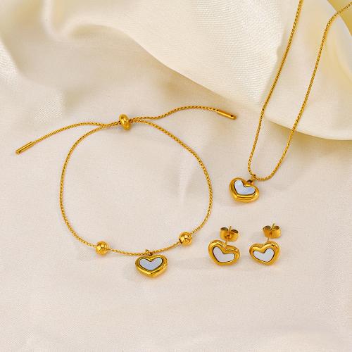 Fashion Stainless Steel Jewelry Sets 304 Stainless Steel with Shell Heart gold color plated & for woman Sold By PC