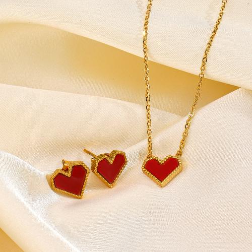Enamel Stainless Steel Jewelry Set, 304 Stainless Steel, Heart, gold color plated, different styles for choice & for woman, more colors for choice, 10x10mm, Sold By Pair