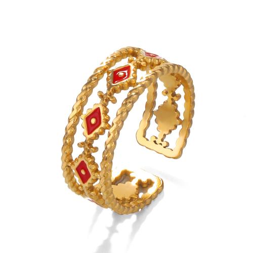Enamel Stainless Steel Finger Ring 304 Stainless Steel Leaf gold color plated for woman & hollow Sold By PC
