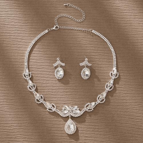 Tibetan Style Jewelry Sets, earring & necklace, Teardrop, silver color plated, for bridal & different styles for choice & for woman & with rhinestone, more colors for choice, nickel, lead & cadmium free, Sold By Set