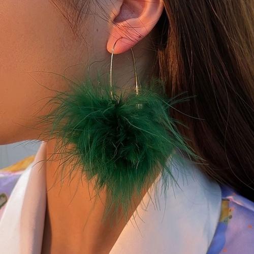Fluffy Pom Pom Earrings Zinc Alloy with Plush & 304 Stainless Steel plated fashion jewelry nickel lead & cadmium free Sold By Pair