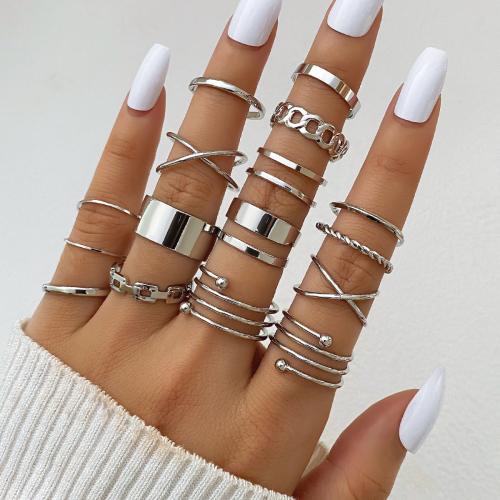 Tibetan Style Ring Set, plated, fashion jewelry, silver color, nickel, lead & cadmium free, 16PCs/Set, Sold By Set