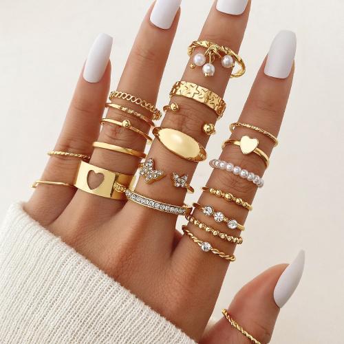 Tibetan Style Ring Set, with Plastic Pearl, plated, fashion jewelry & with rhinestone, more colors for choice, nickel, lead & cadmium free, 21PCs/Set, Sold By Set