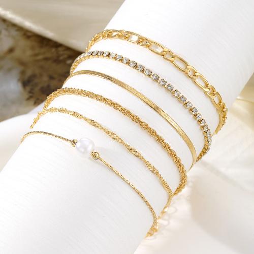Tibetan Style Bracelet, plated, 6 pieces & fashion jewelry & with rhinestone, gold, nickel, lead & cadmium free, Sold By Set