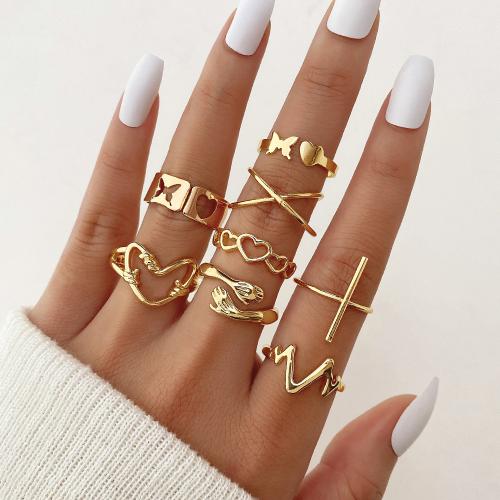 Tibetan Style Ring Set, plated, 8 pieces & fashion jewelry, golden, nickel, lead & cadmium free, Sold By Set