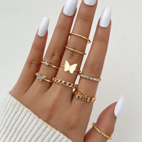 Zinc Alloy Ring Set plated 6 pieces & fashion jewelry & with rhinestone golden nickel lead & cadmium free Sold By Set