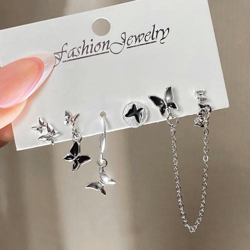 Zinc Alloy Drop Earrings Butterfly plated 5 pieces & fashion jewelry & enamel nickel lead & cadmium free Sold By Set