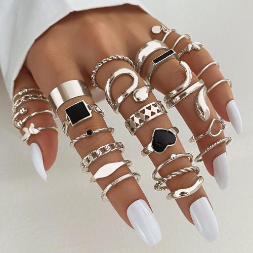 Tibetan Style Ring Set, plated, fashion jewelry & epoxy gel & with rhinestone, silver color, nickel, lead & cadmium free, 27PCs/Set, Sold By Set