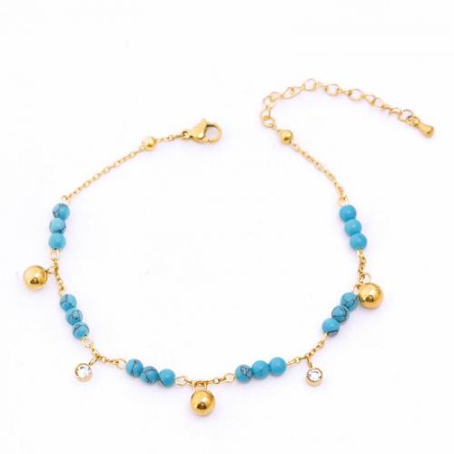Fashion Jewelry Anklet Titanium Steel with turquoise with 6cm extender chain KC gold color plated micro pave cubic zirconia & for woman nickel lead & cadmium free Length Approx 21 cm Sold By PC