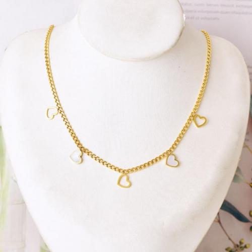Titanium Steel Necklace with White Shell with 7cm extender chain gold color plated fashion jewelry & for woman nickel lead & cadmium free Length Approx 41 cm Sold By PC