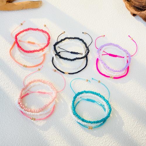 Cotton Thread Bracelet Set, with Seedbead & Plastic Pearl, handmade, three pieces & fashion jewelry & for woman, more colors for choice, nickel, lead & cadmium free, Length:Approx 16 cm, Sold By Set