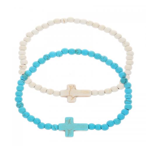 Fashion Turquoise Bracelets, Elastic Thread, with turquoise, handmade, 2 pieces & fashion jewelry & Unisex, more colors for choice, Length:Approx 18 cm, Sold By Set