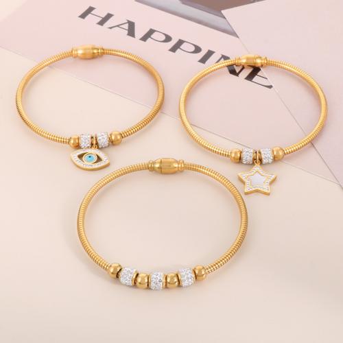 Titanium Steel Bracelet & Bangle, 18K gold plated, different styles for choice & for woman & with rhinestone, nickel, lead & cadmium free, Length:Approx 185 mm, Sold By PC