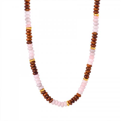 Natural Gemstone Necklace Titanium Steel with ​Amazonite​ & Tiger Eye with 8cm extender chain plated fashion jewelry & for woman nickel lead & cadmium free Length Approx 38 cm Sold By PC