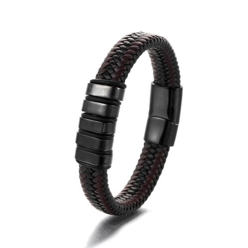 Stainless Steel Jewelry Bracelet 304 Stainless Steel with Microfiber handmade fashion jewelry & for man black nickel lead & cadmium free Sold By PC