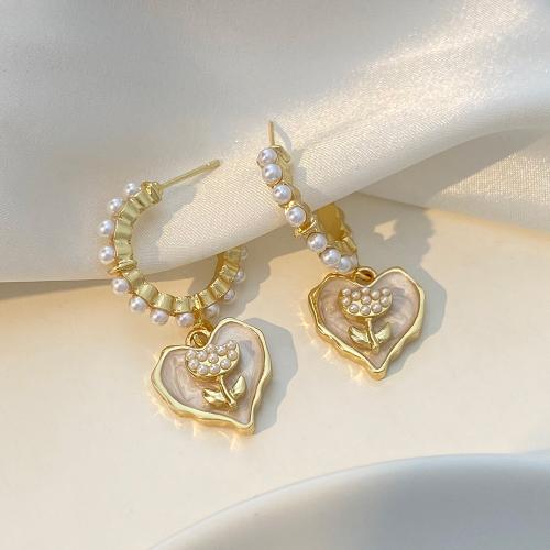 Zinklegierung Ohrstecker, mit Kunststoff Perlen, goldfarben plattiert, Modeschmuck & verschiedene Stile für Wahl & für Frau, frei von Nickel, Blei & Kadmium, verkauft von Paar