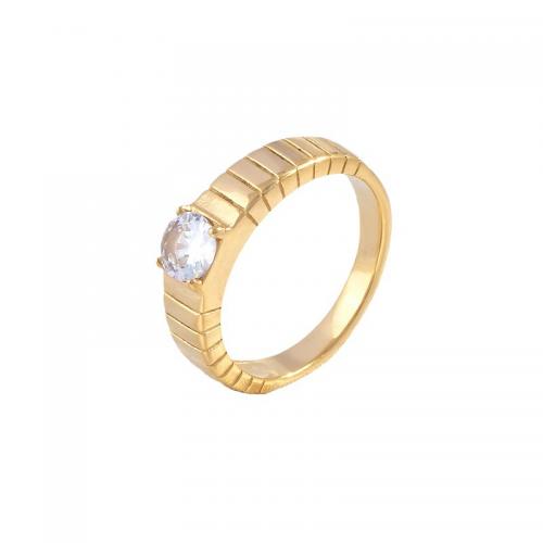 Ring Finger Titantium stali, Powlekane, różnej wielkości do wyboru & mikro utorować cyrkonia & dla kobiety, złoty, sprzedane przez PC