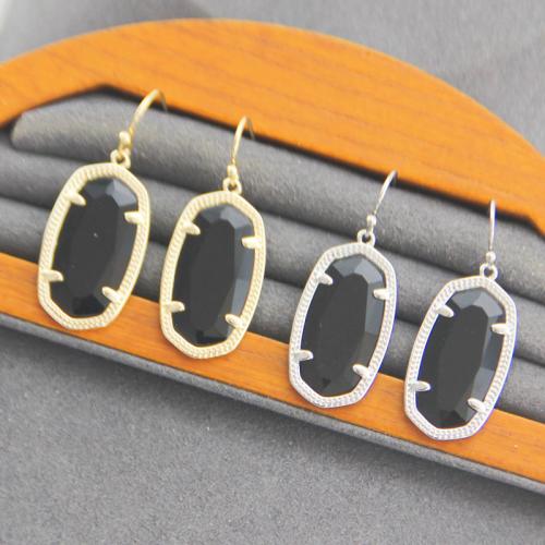 Brass Drop Earring, with Glass, plated, for woman, more colors for choice, 29x15.50mm, Sold By Pair