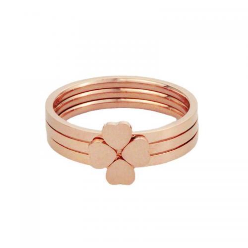 Titanium Steel Finger Ring, Four Leaf Clover, plated, different size for choice & for woman, rose gold color, Sold By PC