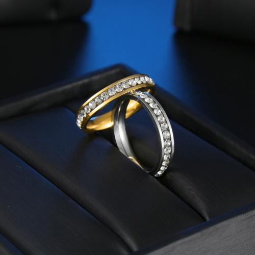Rhinestone-Edelstahl -Finger-Ring, 304 Edelstahl, Modeschmuck & verschiedene Größen vorhanden & für Frau & mit Strass, keine, frei von Nickel, Blei & Kadmium, Width 4mm,Thickness 2mm, verkauft von PC