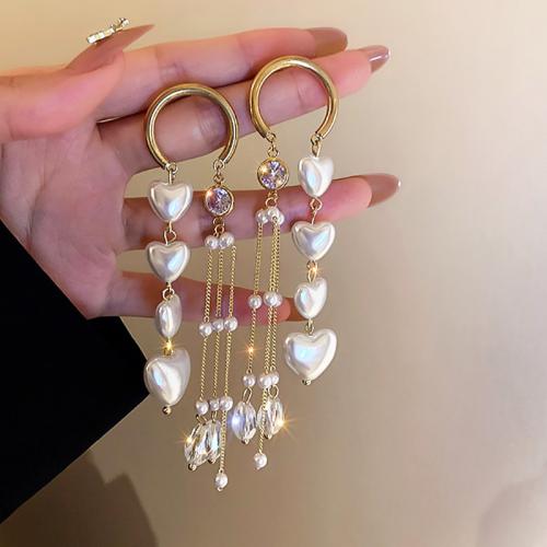 Tibetan Style Drop Earring, with Crystal & Plastic Pearl & Acrylic, plated, different styles for choice & micro pave cubic zirconia & for woman & with rhinestone, earring length 20-120mm, Sold By Pair
