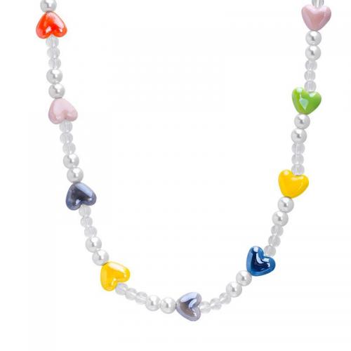 Zinc Alloy Necklace with Glass Beads & Plastic Pearl & Acrylic plated & for woman Length Approx 16-20 Inch Sold By PC
