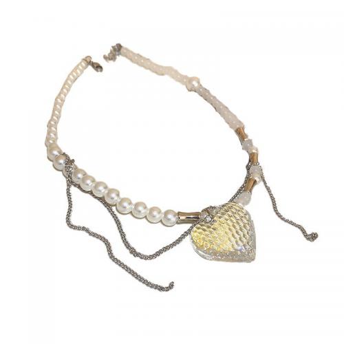 Zinc Alloy Necklace with Plastic Pearl plated & for woman & with rhinestone Length Approx 16-20 Inch Sold By PC
