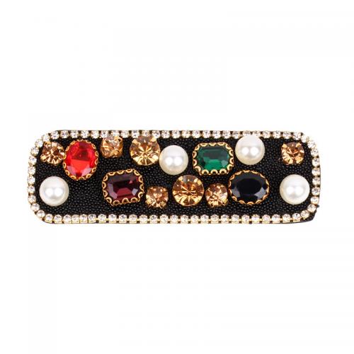 Rhinestone Hair Snap Clip, with PU Leather & Plastic Pearl, different styles for choice & for woman, 75x25mm, Sold By PC