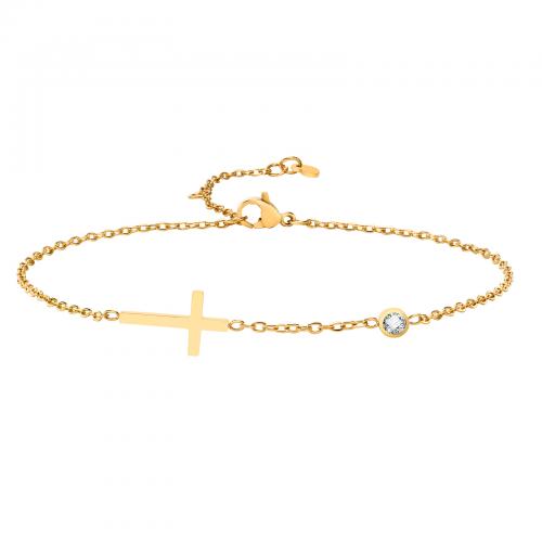 Stainless Steel Anklet 304 Stainless Steel with 5cm extender chain Cross 18K gold plated fashion jewelry & micro pave cubic zirconia & for woman golden 15mm Sold Per Approx 21 cm Strand