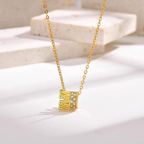 Cubic Zircon Micro Pave Brass Necklace, with 5cm extender chain, Crown, fashion jewelry & micro pave cubic zirconia & for woman, golden, nickel, lead & cadmium free, 10.20x9mm, Length:Approx 40 cm, Sold By PC