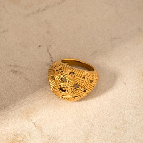 Anel de dedo de aço inoxidável, Aço inoxidável 304, 18K banhado a ouro, joias de moda & para mulher, dourado, tamanho:7, vendido por PC