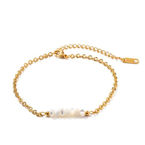 Stainless Steel Anklet, 304 Stainless Steel, with Shell Pearl, with 5.5cm extender chain, 18K gold plated, fashion jewelry & for woman, golden, 4.80mm, Sold Per Approx 19 cm Strand