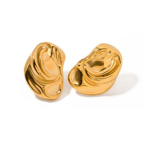 Stainless Steel Stud Earrings, 304 Stainless Steel, 18K gold plated, fashion jewelry & for woman, golden, 22.10x32.40mm, Sold By Pair