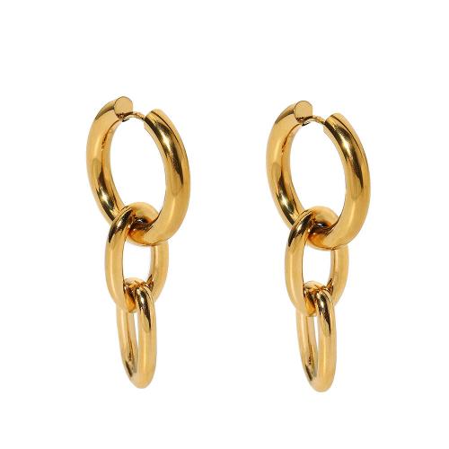 Huggie Hoop Drop Earring, 304 Stainless Steel, 18K gold plated, fashion jewelry & for woman, golden, 48x24mm, Sold By Pair
