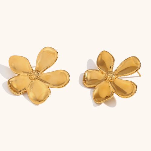 Stainless Steel Stud Earrings, 316L Stainless Steel, petals, 18K gold plated, fashion jewelry & for woman, golden, 36.70x31.30mm, Sold By Pair