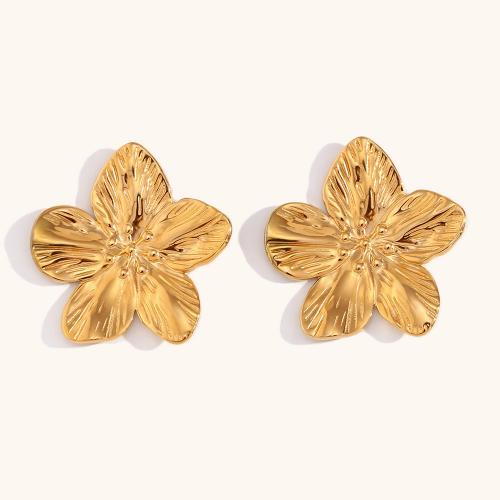Stainless Steel Stud Earrings, 316L Stainless Steel, petals, 18K gold plated, fashion jewelry & for woman, golden, 31.80x32.30mm, Sold By Pair
