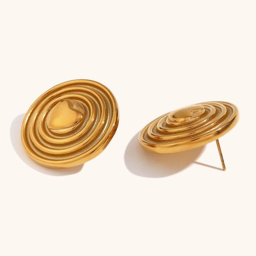 Stainless Steel Stud Earrings, 316L Stainless Steel, 18K gold plated, fashion jewelry & for woman, golden, 30.60mm, Sold By Pair