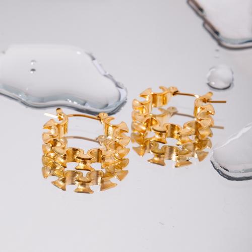 Stainless Steel Lever Terug Earring, 304 roestvrij staal, 18K verguld, mode sieraden & voor vrouw, gouden, 23.40x23.60mm, Verkocht door pair