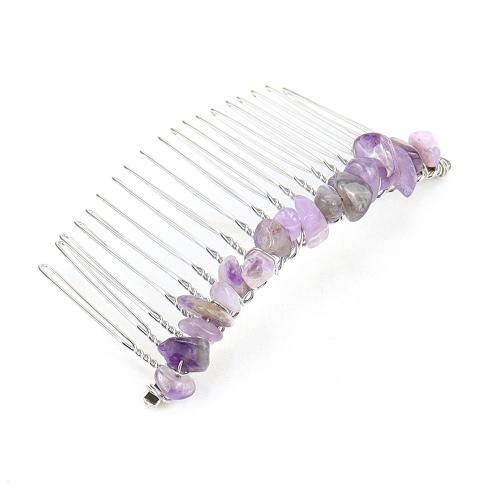 Decorative Hair Combs, Tibetan Style, with Natural Stone, platinum color plated, fashion jewelry & different materials for choice & for woman, more colors for choice, nickel, lead & cadmium free, 78x38mm, Sold By PC