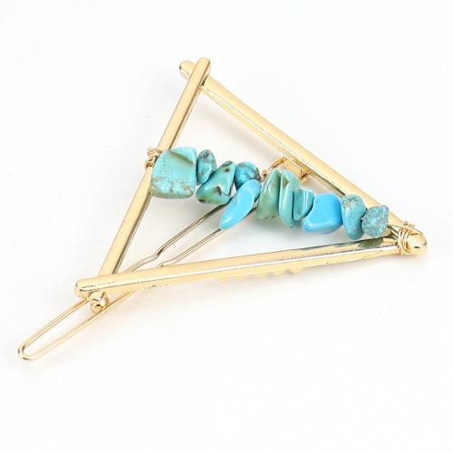 Hair Clip, Tibetan Style, with Natural Stone, Triangle, gold color plated, fashion jewelry & for woman, more colors for choice, nickel, lead & cadmium free, 55x60mm, Sold By PC