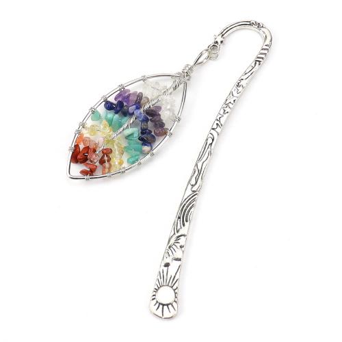 Zinc Alloy Bookmark with Natural Stone Leaf silver color plated & Unisex nickel lead & cadmium free 125mm Sold By PC