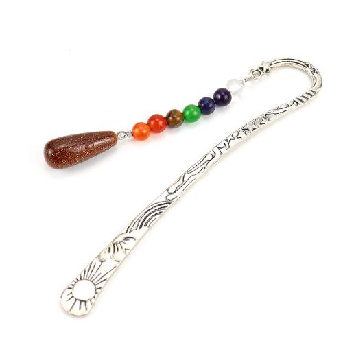 Zinc Alloy Bookmark with Natural Stone Teardrop silver color plated & Unisex nickel lead & cadmium free 120mm Sold By PC