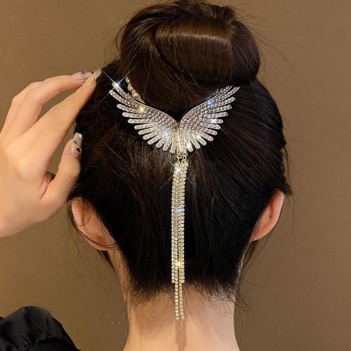 Zinklegierung Haar Manschette, mit Kunststoff Perlen, Flügelform, plattiert, für Frau & mit Strass, keine, frei von Nickel, Blei & Kadmium, 85x110mm, verkauft von PC