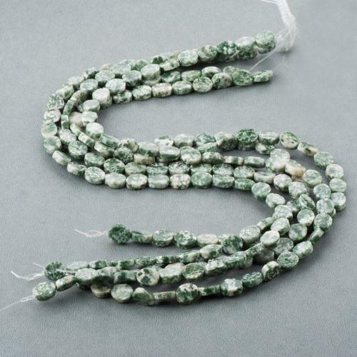 Grüner Tupfen Stein Perlen, grüner Punkt Stein, oval, DIY, grün, 8x10mm, ca. 37PCs/Strang, verkauft von Strang
