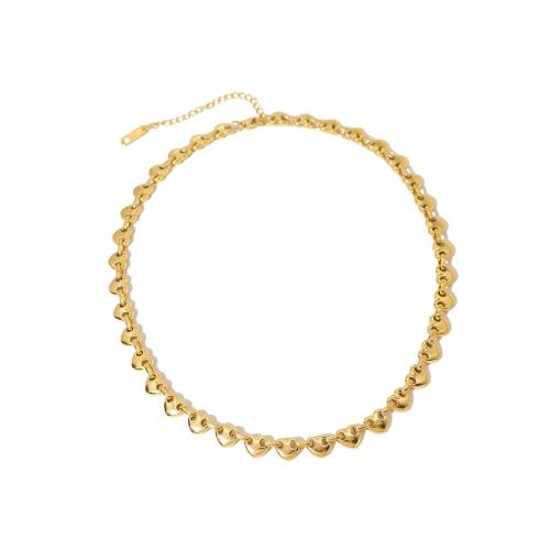 Titan stål halsband, med 5.5cm extender kedja, Hjärta, 18K guldpläterad, mode smycken & för kvinna, nickel, bly och kadmium gratis, Längd Ca 33.5 cm, Säljs av PC