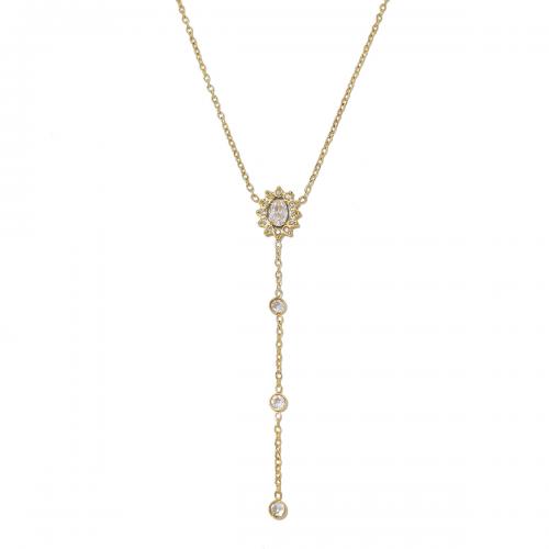 Stainless Steel Jewelry Necklace, 304 Stainless Steel, with Crystal, with 5.5cm extender chain, 18K gold plated, fashion jewelry & micro pave cubic zirconia & for woman, nickel, lead & cadmium free, Length:Approx 44 cm, Sold By PC