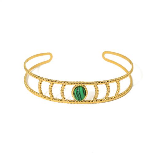 Titanium Steel Bracelet & Bangle, with Malachite, fashion jewelry & for woman & hollow, gold, nickel, lead & cadmium free, Width:1.3cm, inner diameter:6cm., Sold By PC