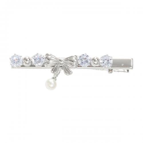 Alligator Hair Clip Zinc Alloy with Plastic Pearl micro pave cubic zirconia & for woman silver color nickel lead & cadmium free Sold By PC