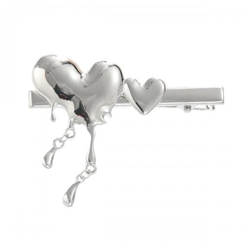 Schnabelspange, Zinklegierung, Herz, für Frau, Silberfarbe, frei von Nickel, Blei & Kadmium, 59x48mm, verkauft von PC