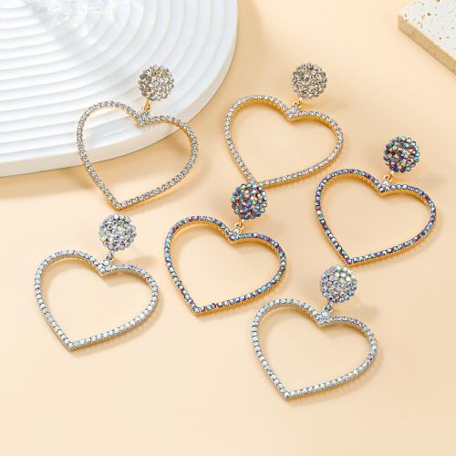 Zinc Alloy Stud Earring with acrylic rhinestone Heart fashion jewelry & for woman & hollow nickel lead & cadmium free Sold By Pair